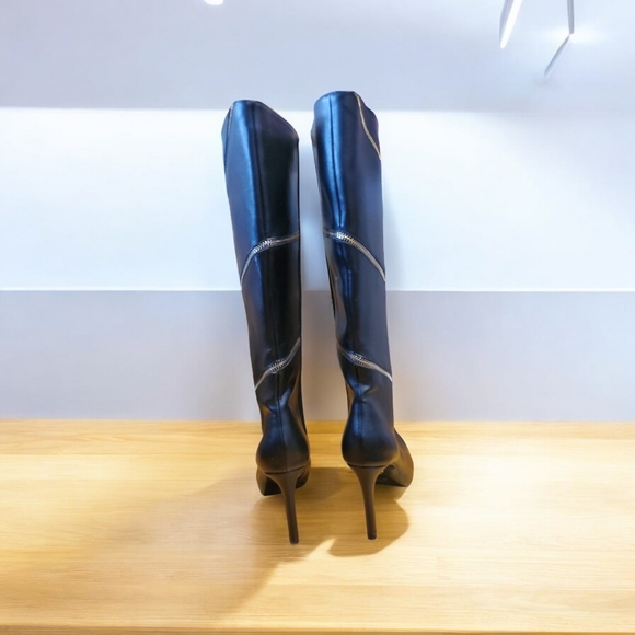 Thalia Sodi Womens Valdiva Stiletto Heel Knee High Boots 6 Black Faux Leather - Picture 4 of 11